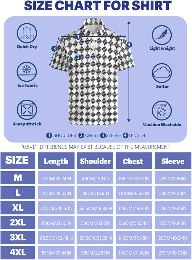 HUURAY Funny Golf Polos for Men Funny Print Short Sleeve Shirts Quick Dry Polo Shirts Hawaiian Shirt Performance Golf Outfits