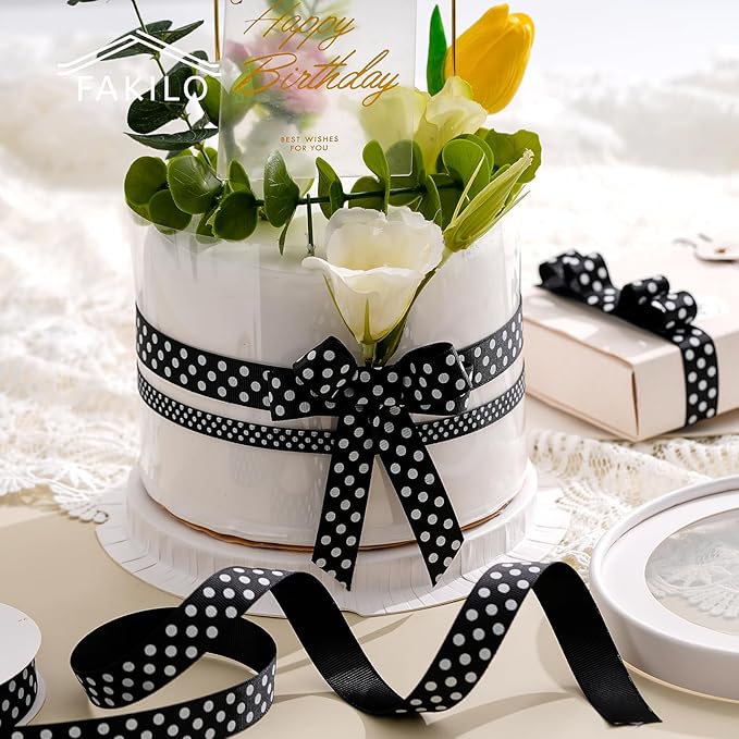 Polka Dot Grosgrain Ribbon 3/4 Inch, 25 Yards Spool Black and White Dot Craft - Image 4