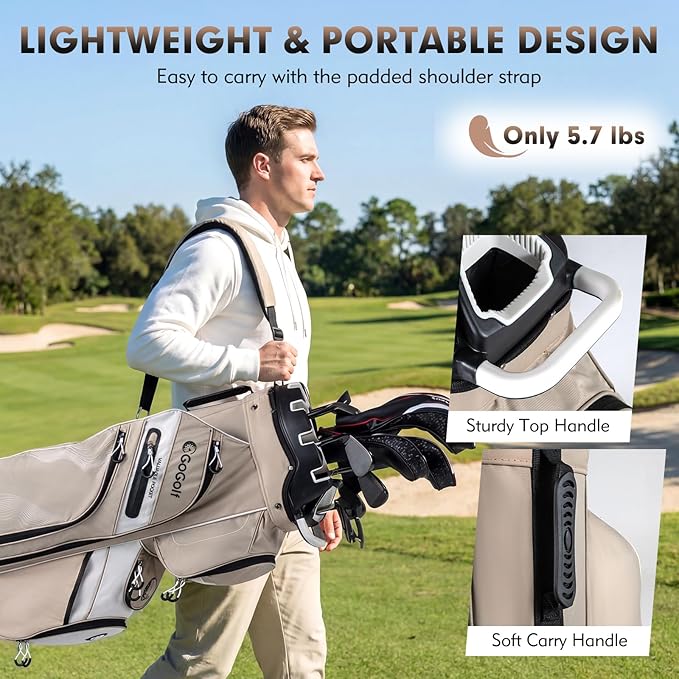 Tangkula Golf Cart Bag with 14-Way Full Length Dividers, 6 Molded Lock Top Golf Club Bag with 11 Pockets, Cooler Bag, Padded Strap, Handles, Umbrella Holder & Rain Hood