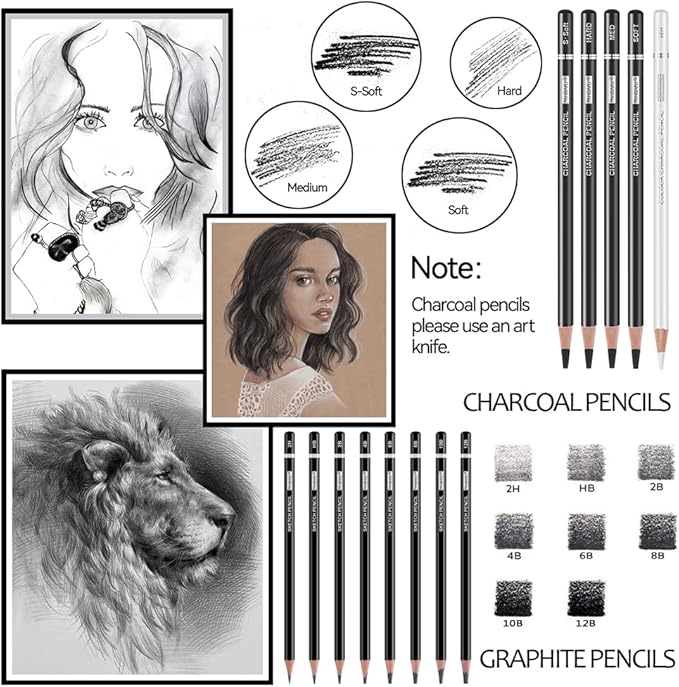 PANDAFLY Drawing Sketching Pencil Set, 22 Piece Pro Art Pencil Kit - Image 3
