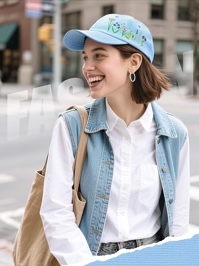 Biggun Trendy Embroidered Baseball Cap for Girls Women Men - Adjustable Soft Breathable Hats for Casual Wear