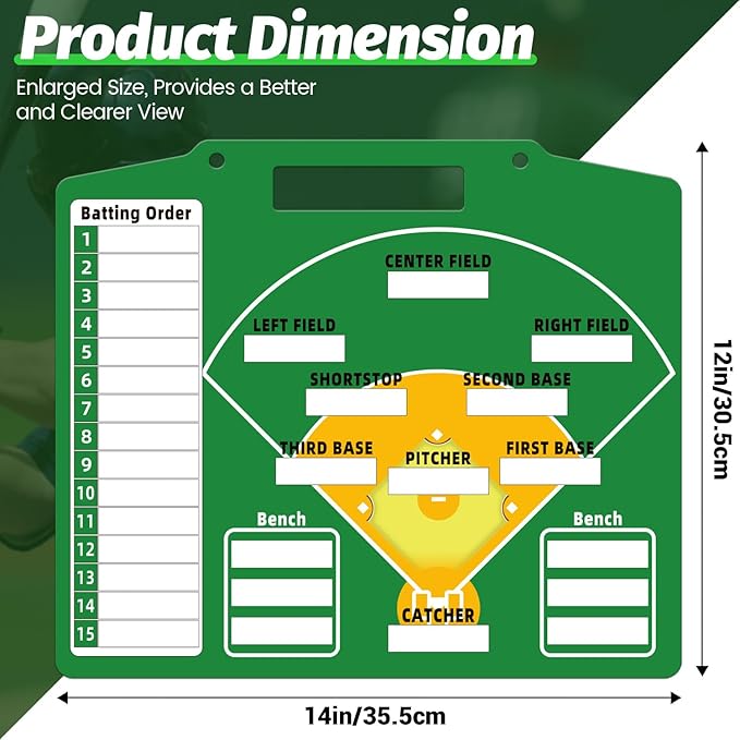 Magnetic Baseball Lineup Board - Dry Erase Baseball Lineup Board for Dugout, Sturdy Magnetic Baseball Coach Clipboard for Coaches, Durable Softball Coaching Accessories. (Green)