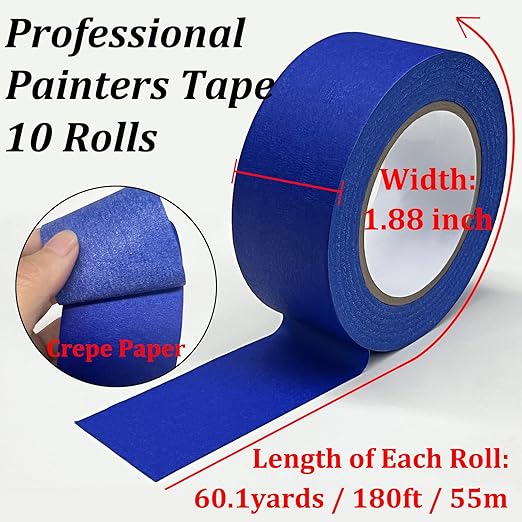 Premium Painter's Tape, 10 Rolls Blue Tapes Painters Tape, 1.88in x 60.1yds - Image 3