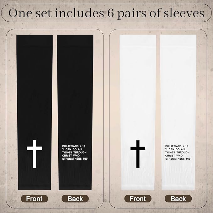 DERTE 6 Pairs Faith Cross Arm Sleeve Jesus Bible Verses Arm Sleeves Christian Compression for Men Women Youth Football