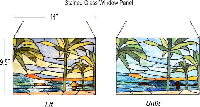 PA0006 Stained Glass Window Panel-14 Wx9.5 H Window Suncatcher Tiffany Style - Image 4
