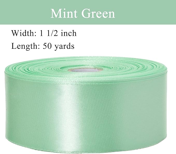 1 1/2 Inch Mint Green Solid Satin Ribbon, 50 Yards Craft Fabric Ribbon - Image 3