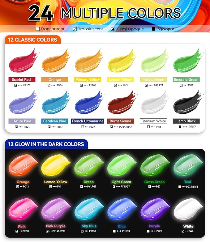 40 PCS Classic & Glow in the Dark Acrylic Paint Set - Image 4