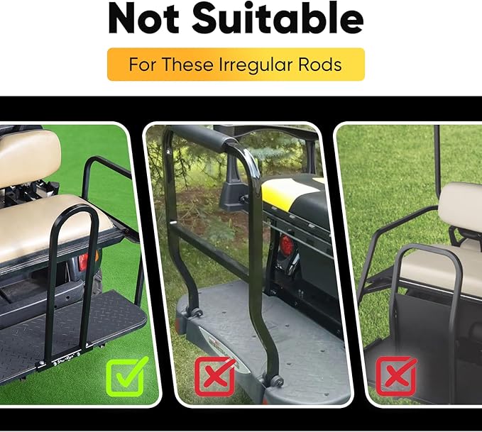 Golf Cart Bag Holder, Rear Seat Bag Rack for Golf Cart, Fits Safety Grab Bar up to 8-Inch Wide, Compatible with EZGO/Club Car/Yamaha, Foldable Design, Quick No-Drill Install