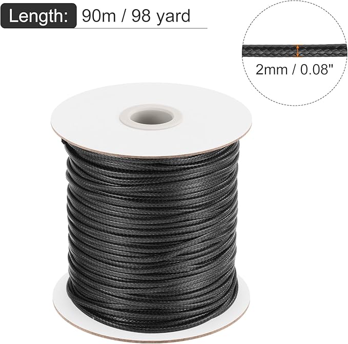 MECCANIXITY Waxed Cord 2mm Waxed Polyester Cord 98 Yard Wax String - Image 2