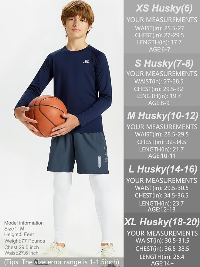 DEVOROPA Youth Boys Compression Shirt Long/Short Sleeve Football Baseball Undershirt Quick Dry Kids Sports Baselayer Crewneck