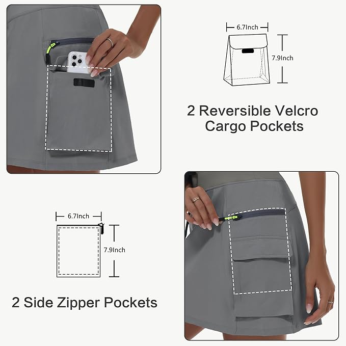 MIVEI Skorts for Woman - Hiking Cargo Skorts with Zipper Pockets, High Waisted Quick Dry Golf Workout, Dressy Casual