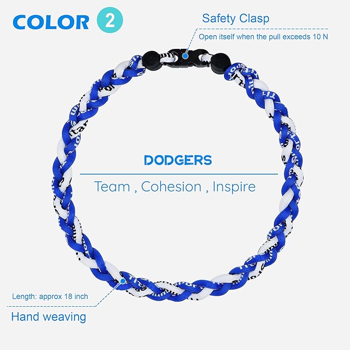 3 pcs Baseball Rope Necklaces, League Team Colors Braided Necklace, Baseball Team Gifts
