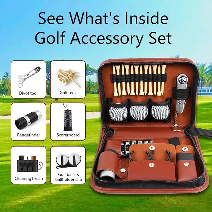 Golf Accessories Set Gifts, Golf Balls,Golf Tees, Golf Multifunctional Divot Tool, Rangefinder, Golf Brush, Golf Scorer, Golf Ball Clamp for Men and Women