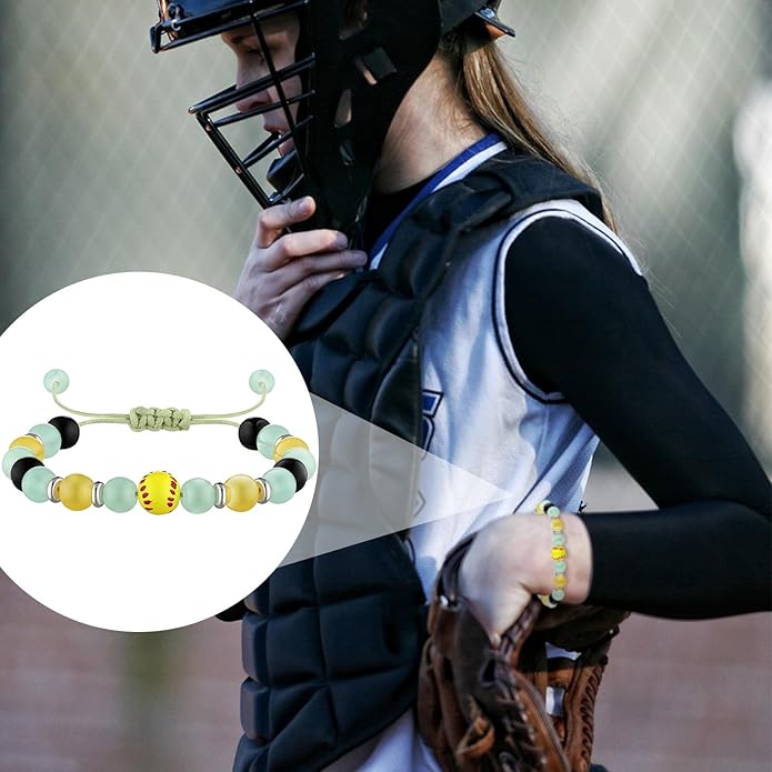 12 Set Sport Adjustable Beaded Bracelets Gifts Football Softball Soccer Volleyball Golf Basketball Hockey Bracelets for Women Men Adjustable Beaded Accessories