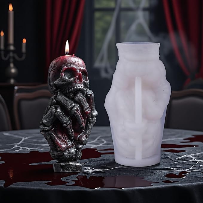 2 Pcs Halloween Skull Candle Molds 3D Skull Resin Molds, Ghost Hand Silicone - Image 4