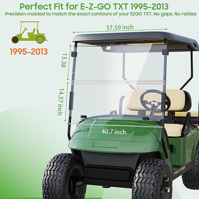 10L0L Golf Cart Windshield for EZGO TXT Gas and Electric 1995-up, Foldable Golf Cart Windscreen, Anti-UV and Impact Resistant, Clear/Tinted