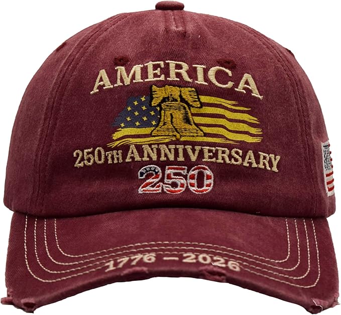 USA 250th Anniversary Hat, Adjustable 250th Anniversary Printed Patriotic Baseball Caps, Tribute Retro Washed Hat