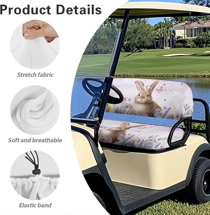 Suobstales Golf Cart Front and Rear Seat Cover Set for EZGO TXT RXV & Club Car DS 2 Passenger, Washable Bench Seat Covers Kit
