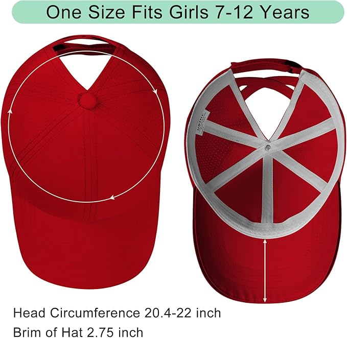 Girls Criss Cross Ponytail Hat Mesh Baseball Cap Kids Quick Dry Ponycap Hats Outdoor Summer Sports Hat Age 7-12