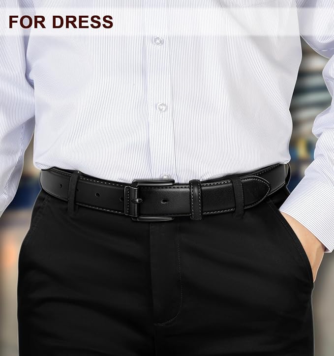 KEMISANT Men Belt 2Pack – Genuine Leather Belt for Men Dress Casual Golf Jeans 1 3/8"