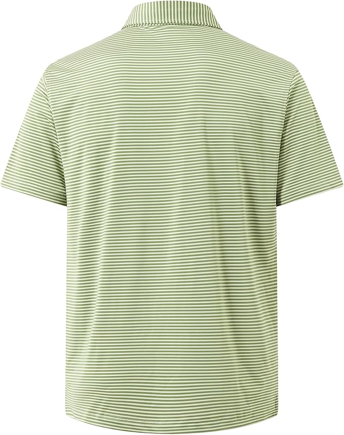 Golf Shirts for Men - Moisture Wicking Short Sleeve Performance Sport Casual Striped Collared Mens Polo Shirt