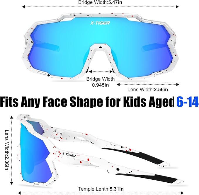 X-TIGER Kids Sunglasses Polarized Youth Baseball Sunglasses for 8-14 boys girls UV400 Sports Softball Cycling Glasses