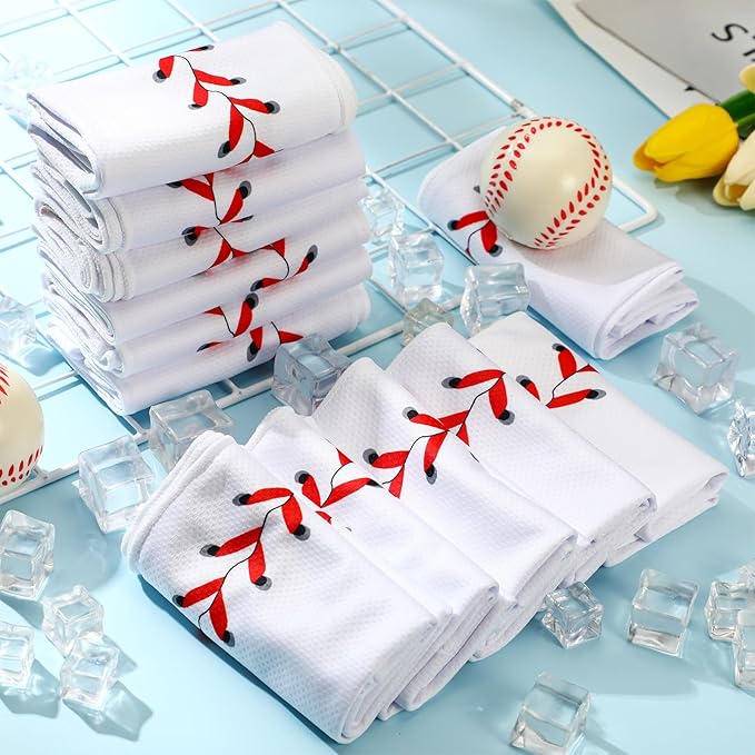 Peryiter 12 Counts Mini Cooling Towel, 30" x 9" Baseball Softball Soccer Golf Sweat Towel, Breathable Chilly Rag, Microfiber Sport Rags for Team Gym Running Coach Gift