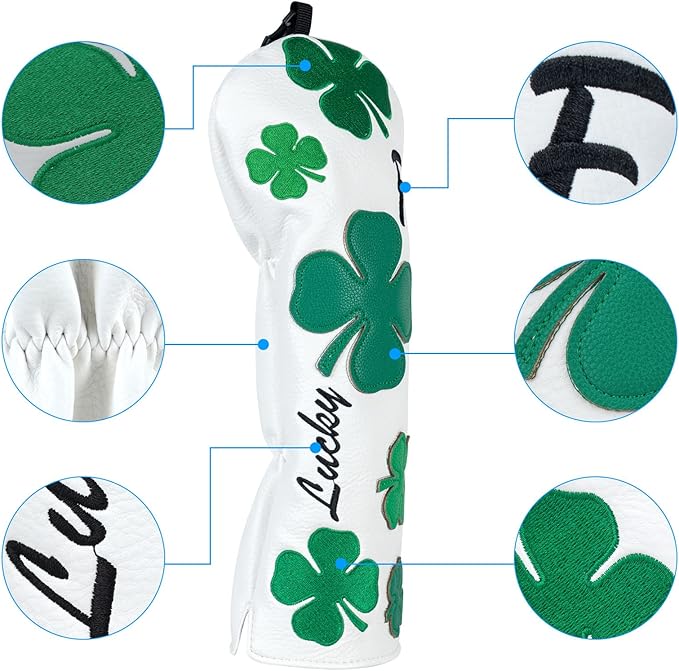 Craftsman Golf Green Lucky Clover Driver Wood Hybrid Headcover Blade Mallet Putter Cover for Scotty Cameron Taylormade Odyssey Also for Custom Version with Your Name Stitched