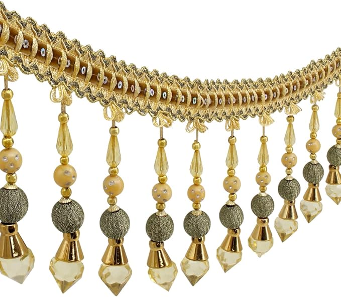 3yards Beading Fringe Trimming Long Beads Tassel Curtain Trim Ribbon Trim by EMDOMO