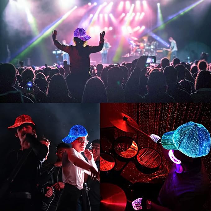 Ruconla Fiber optic cap LED hat with 7 colors luminous glowing EDC baseball hats USB Charging light up caps led crazy cap