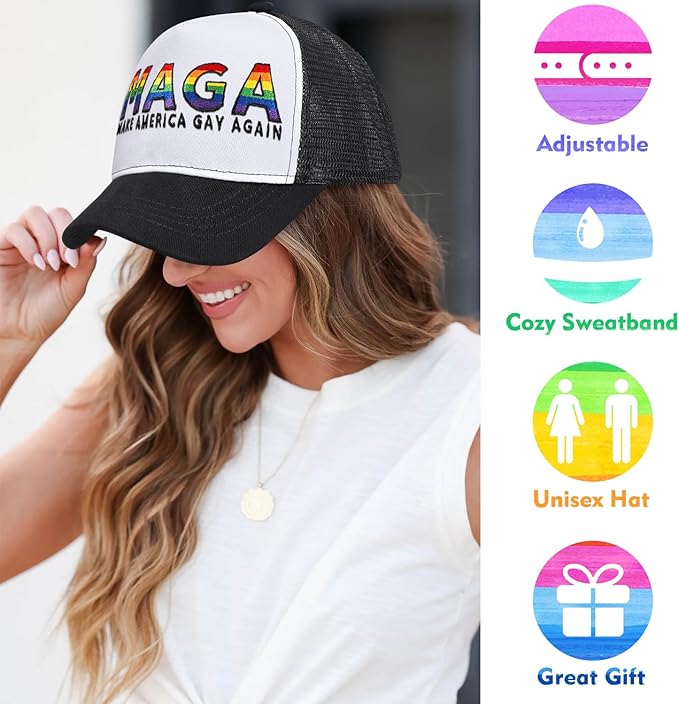 Gay Pride Rainbow Trucker Hat for Men and Women LGBT Embroidered Adjustable Washable LGBTQ Baseball Cap Gifts