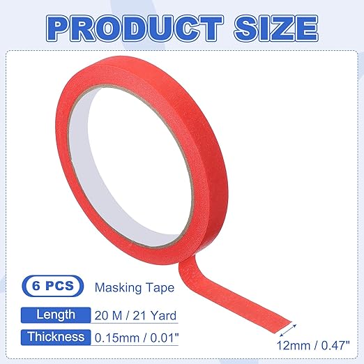 MECCANIXITY Masking Tape 0.5 Inch x 21 Yard Painter's Tape Red Paint Tapes - Image 2