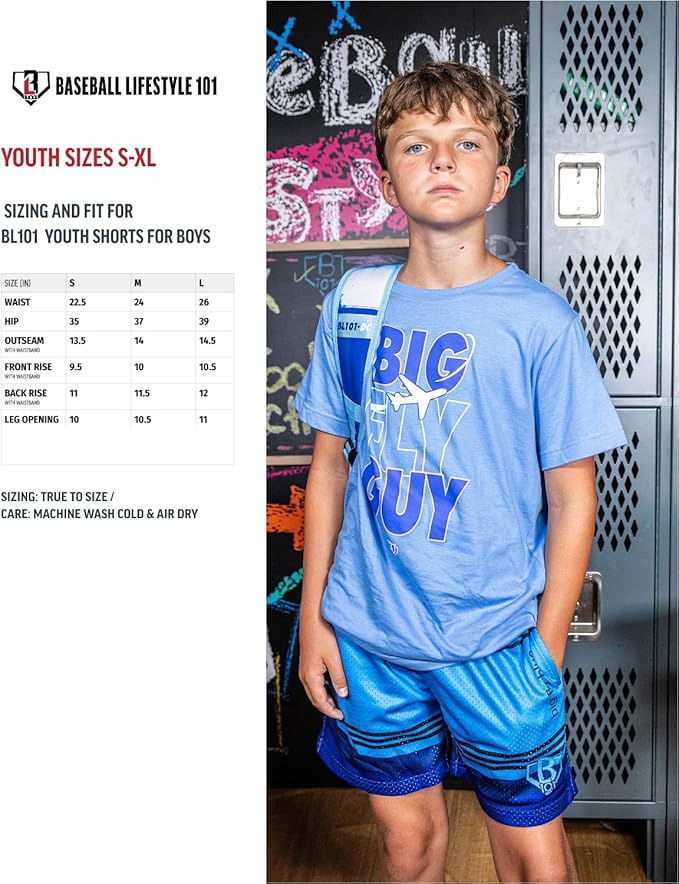 Baseball Lifestyle 101 Boy's Crayon Mesh Shorts w/Side Pockets and Elastic Waist, 5 in Inseam, Youth Sizes S-XL