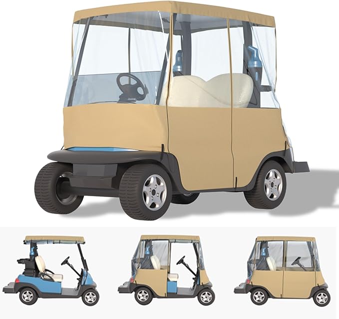 Golf Cart Cover, For 2 Seater, Driving Use, 4 Sides Rolled Up, Waterproof, Windproof, Dustproof, 600D Waterproof Oxford Cloth, Super Transparent EVA, For Club Car Precedent/Tempo/ Onward, EZGO