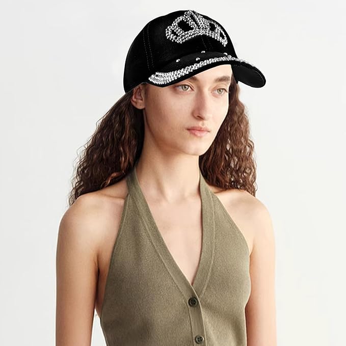 Hoce Fashion Rhinestone Denim Baseball Cap Studded Bling Hat for Women
