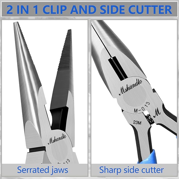 Needle Nose Pliers Set, 2 Pack High Carbon Steel Nose Cutters, Serrated Jaw - Image 4