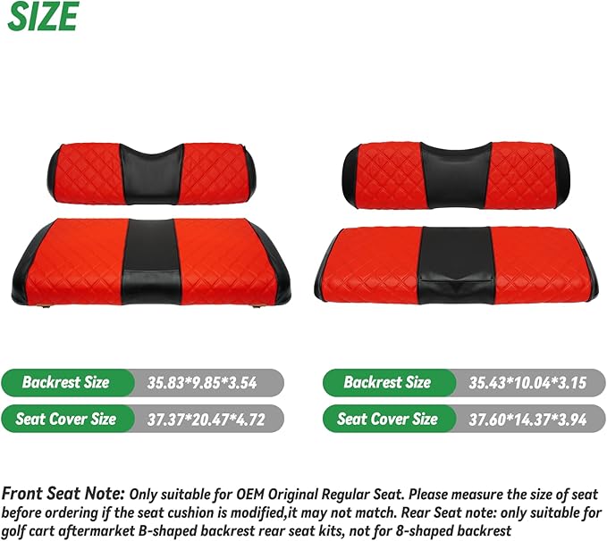 XUANYUDG0769 Golf Cart Front and Rear Seat Covers for EZGO TXT 1994-2013 OEM Ordinary Front Seat and Aftermarket Common Rear Seat Kits, No Stapler Vinyl Leather Diamond EZGO TXT Seat Covers