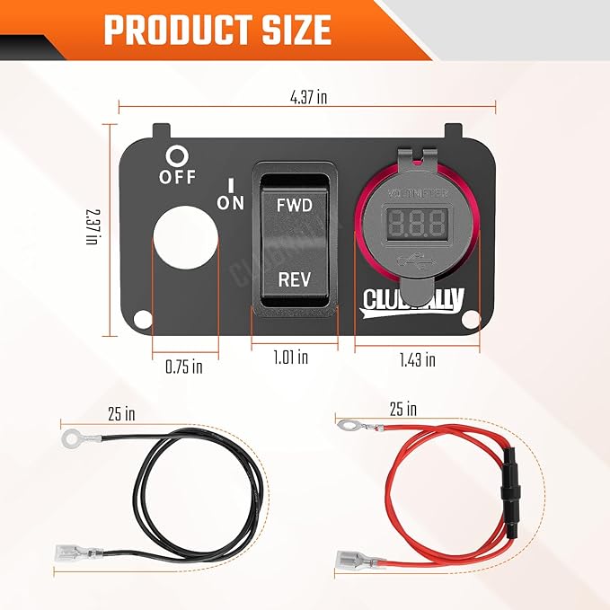 EZGO Key Switch Plate with Forward Reverse Switch, DC 9V-48V 3.1A Fast Charge Dual USB Charger, LED Digital Voltmeter, Fit Electric EZGO TXT, Medalist, PDS Golf Carts((Black/Red))