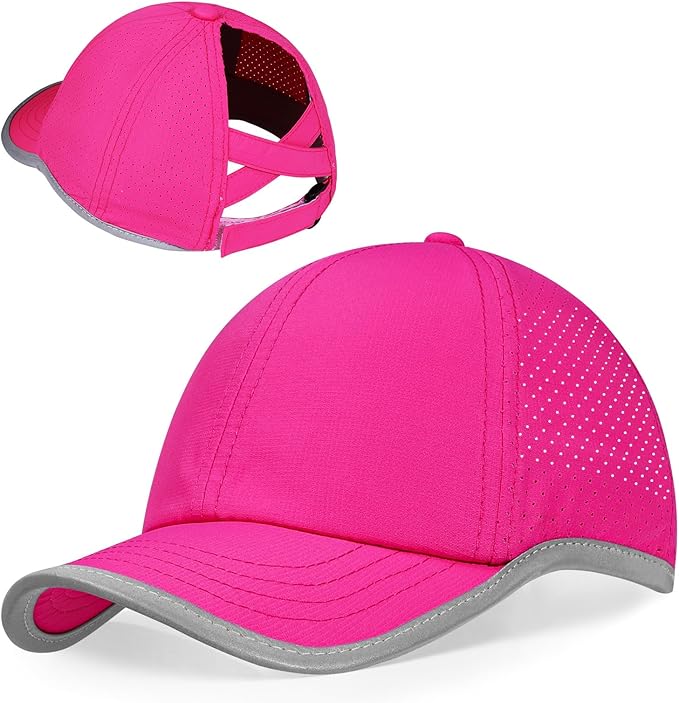 Little Girls Criss Cross Ponytail Hat Toddler Reflective Baseball Cap Kids Quick Dry Summer Sports Hats Age 3-8