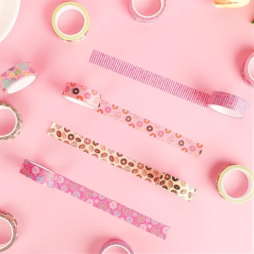 12 Rolls Donut Washi Tape Set, Candy Donuts Stars Masking Tapes, Cartoon Craft - Image 7