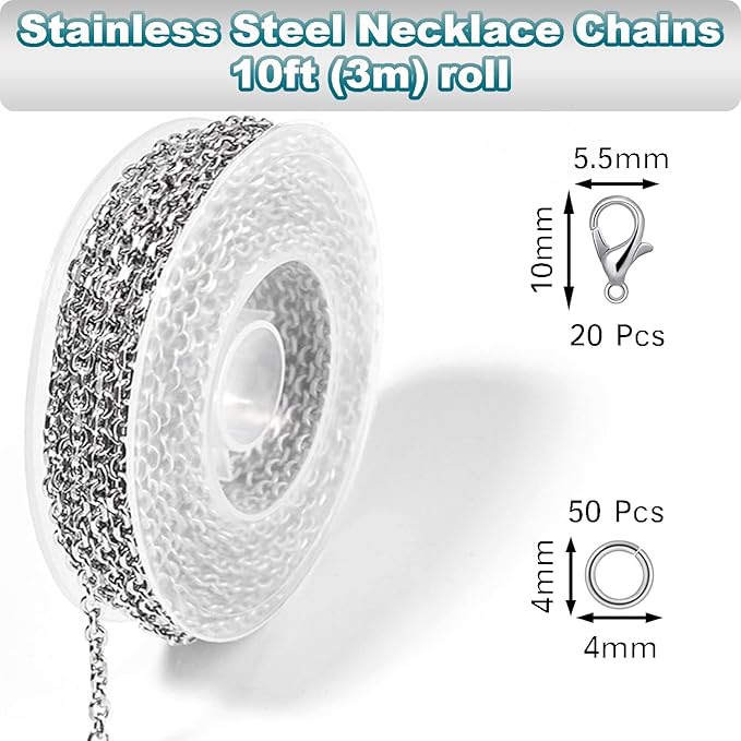 Jishi 33ft Silver Stainless Steel Chain 2mm Jewelry Necklace Link Cable Chain - Image 2