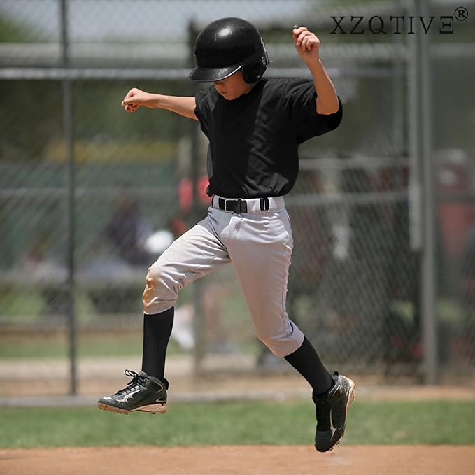 XZQTIVE 3 Pairs of Baseball Softball Socks and 1 Baseball Softball Belt Combo Set Knee-High Soccer Socks for Kids Youth Adult