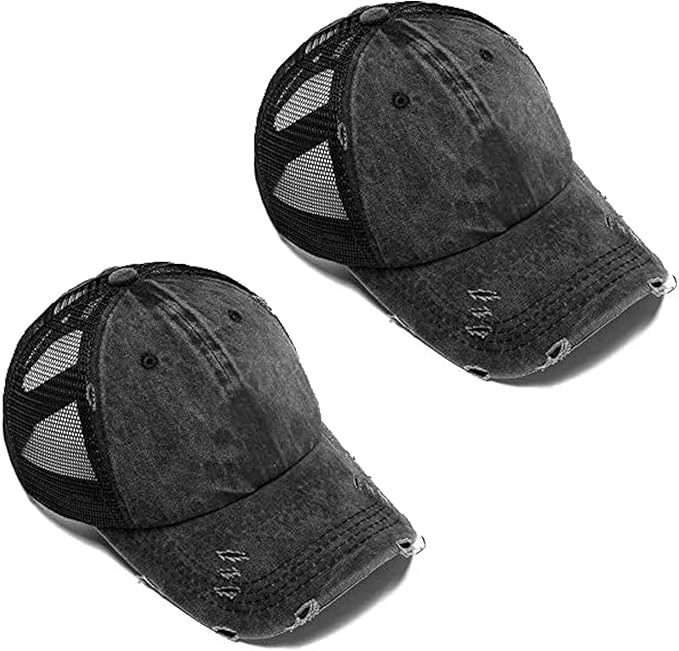 Criss Cross Hat Washed Distressed Baseball Cap Ponytail Hat High Messy Bun Ponycap for Women
