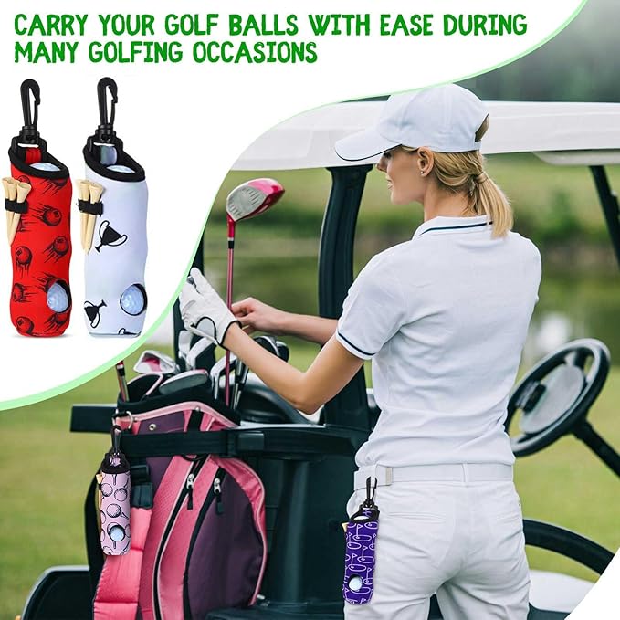Halloscume 24 Pcs Golf Ball Holder Pouch with Tee Holder Keychain Belt Clip Hook Golf Carry Bag for Women Ladies Man Gifts