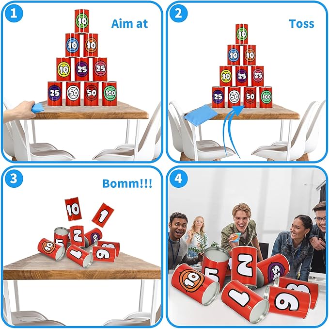 JOYIN 13 Pcs Carnival Party Bean Bag Toss Game, Sturdy Knockdown Can, Birthday - Image 3