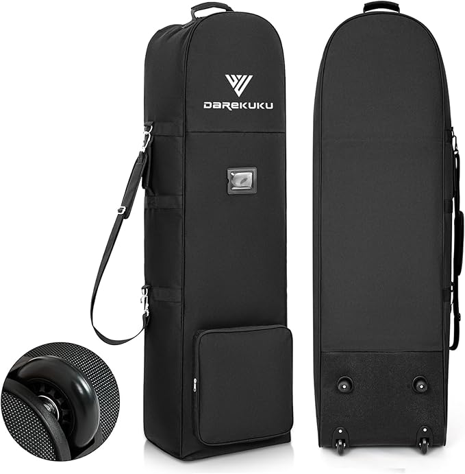 DAREKUKU Golf Travel Bags for Airlines with Adjustable Support Rod and Detachable Shoulder Straps, Hard case Top Soft Foldable Golf Club Travel Covers