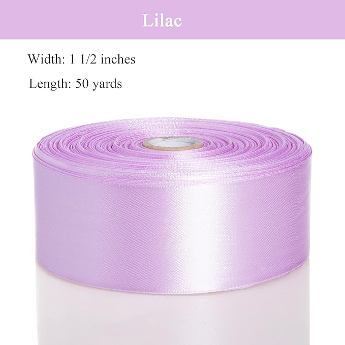 1 1/2 Inch Lilac Solid Satin Ribbon, 50 Yards Craft Fabric Ribbon - Image 3