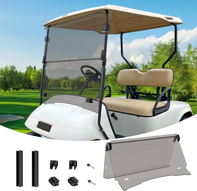 EZGO TXT Windshield, EZGO Windshield for Golf Cart Suitable for 1995-2013 EZGO TXT Model, PC UV Resistant, Foldable Golf Cart Windshield Replacement with Windshield Clips
