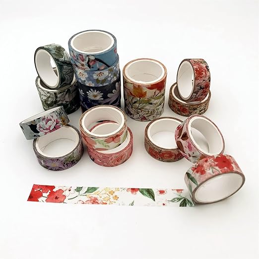 Floral Washi Tape Set 20 Rolls 15mm Wide Flower Decorative Paper Tapes - Image 4