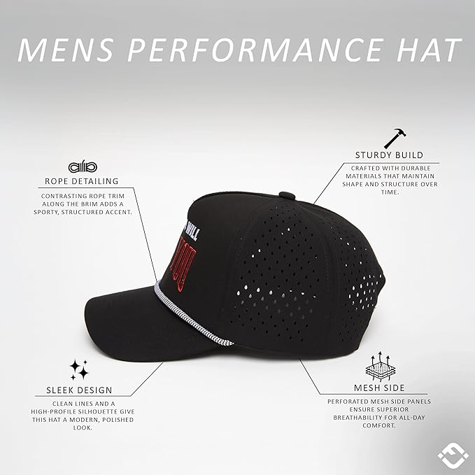 Funky Junque Performance Waterproof Golf Rope Hat – Cool Breathable Workout 5 Panel Snapback Cap for Men